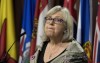 Green Party leader Elizabeth May listens to a question during a news conference on Parliament Hill, Monday, June 17, 2024 in Ottawa. THE CANADIAN PRESS/Adrian Wyld