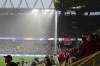 Heavy rain falls as fans await the start of a Group F match between Turkey and Georgia at the Euro 2024 soccer tournament in Dortmund, Germany, Tuesday, June 18, 2024. (AP Photo/Martin Meissner)