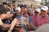 Bryson DeChambeau celebrates with fans and the trophy after winning the U.S. Open golf tournament Sunday, June 16, 2024, in Pinehurst, N.C. (AP Photo/Frank Franklin II)