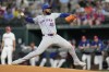 New York Mets starting pitcher Luis Severino throws a pitch to the Texas Rangers during the first inning of a baseball game, Tuesday, June 18, 2024, in Arlington, Texas. (AP Photo/Julio Cortez)