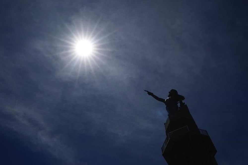 The sun peaks through the clouds at Vulcan Park and Museum, Tuesday, June, 12, 2024 in Birmingham, Ala. Birmingham will host a regular season MLB baseball game at Rickwood Field. It's known as one of the oldest professional ballpark in the United States and former home of the Birmingham Black Barons of the Negro Leagues. The game between the St. Louis Cardinals and San Francisco Giants is set to be played on June 20, 2024.