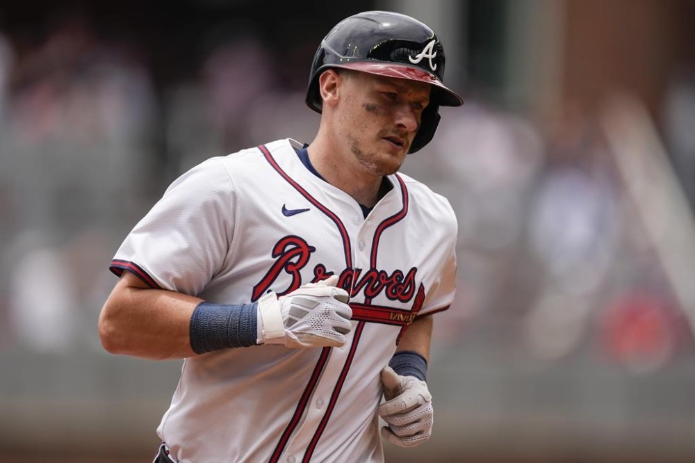Atlanta Braves' Sean Murphy (12) rounds the bases after he hit a two-run homer against the Detroit Tigers in the third inning of a baseball game, Wednesday, June 19, 2024, in Atlanta. (AP Photo/Mike Stewart)
