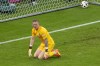 England's goalkeeper Jordan Pickford reacts after Denmark's Morten Hjulmand, scored his side's first goal during a Group C match between Denmark and England at the Euro 2024 soccer tournament in Frankfurt, Germany, Thursday, June 20, 2024. (AP Photo/Darko Vojinovic)