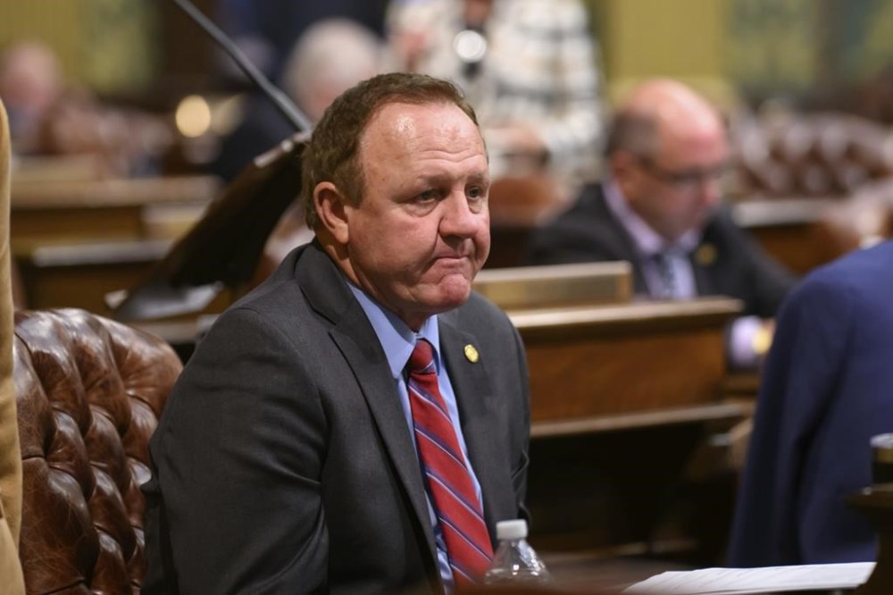 Rep. Neil Friske on the floor of the Michigan House of Representatives, at the Michigan Capitol, in Lansing, Mich., Oct. 10, 2023. Police arrested the Republican lawmaker early Thursday, June 20, 2024, while responding to reports of possible gunshots in Michigan's capital city, authorities said. Rep. Friske was arrested “for a felony-level offense” around 2:45 a.m., Lansing police spokesperson Jordan Gulkis said. (David Guralnick/Detroit News via AP)