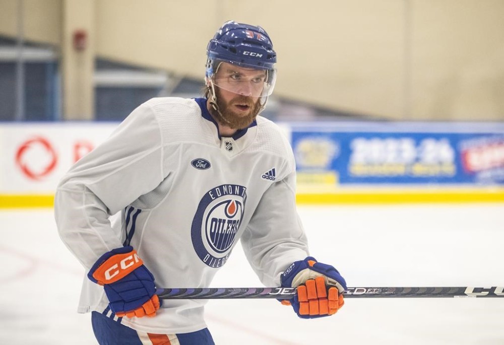 Edmonton Oilers' Connor McDavid (97) skates during practice in Edmonton on Thursday June 20, 2024. The Edmonton Oilers take on the Florida Panthers in game 6 of the NHL Stanley Cup final on Friday. THE CANADIAN PRESS/Jason Franson