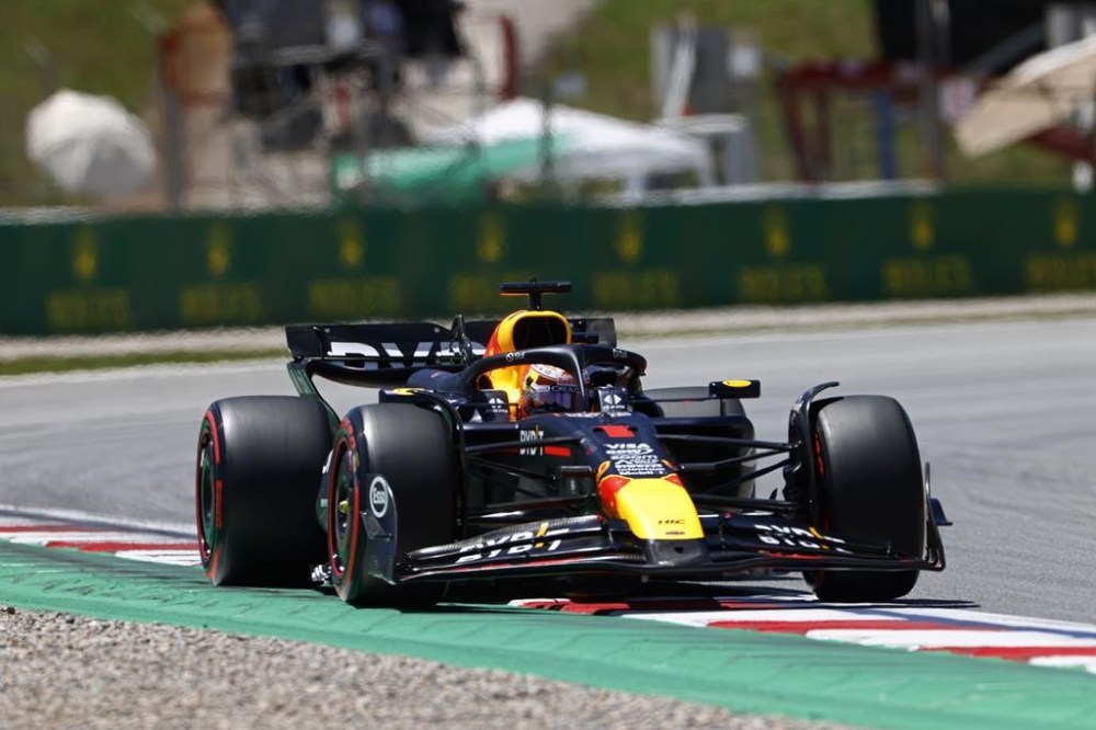Red Bull driver Max Verstappen of the Netherlands steers his car during the 1st practice session for the Formula 1 Spanish Grand Prix at the Barcelona Catalunya racetrack in Montmelo, near Barcelona, Spain, Friday, June 21, 2024. The race will be held on Sunday. (AP Photo/Joan Monfort)