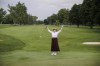 Janet Walker celebrates after sinking a putt at the Ladies’ Golf Club of Toronto, during a tournament to mark 100-years of the exclusively women’s golf club, in Thornhill, Ontario, Saturday, June 22, 2024. THE CANADIAN PRESS/Cole Burston