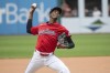 Cleveland Guardians starting pitcher Triston McKenzie delivers against the Toronto Blue Jays during the first inning of a baseball game in Cleveland, Sunday, June 23, 2024. (AP Photo/Phil Long)