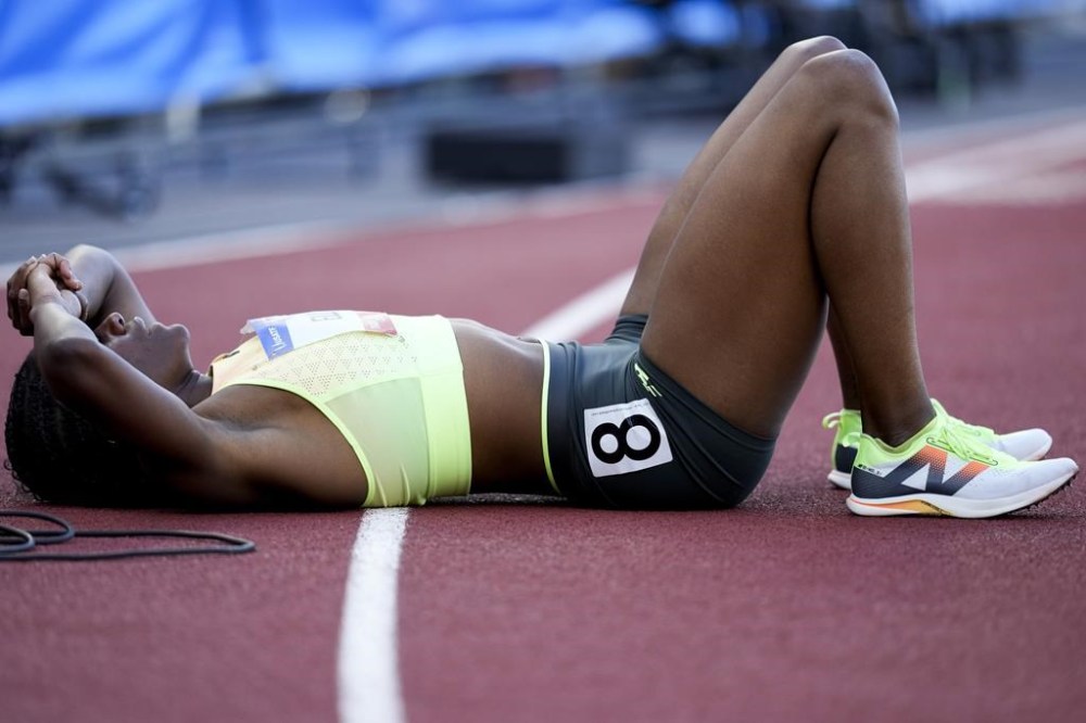 Kendall Ellis wins the women's 400-meter final during the U.S. Track and Field Olympic Team Trials Sunday, June 23, 2024, in Eugene, Ore. (AP Photo/Charlie Neibergall)