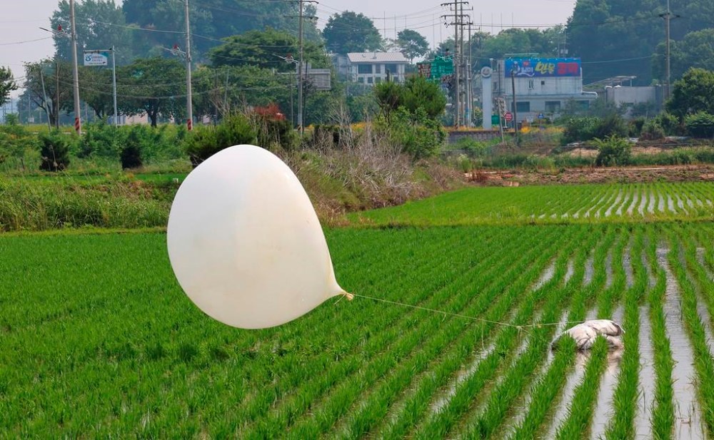 FILE - A balloon presumably sent by North Korea, is seen in a paddy field in Incheon, South Korea, on June 10, 2024. South Korea is monitoring an expected change in the wind direction on Monday, June 24 that could allow North Korea to send more trash-carrying balloons across their heavily armed border, in their latest bout of tit-for-tat psychological warfare. (Im Sun-suk/Yonhap via AP, File)