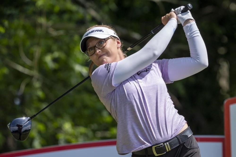 Brooke Henderson is shown in action during the first round of the ShopRite LPGA Classic golf tournament, Friday, June 7, 2024, in Galloway, N.J. Canada's golf team for the Paris Olympics is complete, with Henderson and Alena Sharp set to play in the women's event. THE CANADIAN PRESS/AP/Chris Szagola