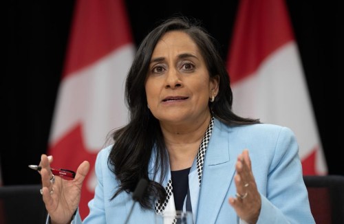 President of the Treasury Board Anita Anand responds to a question during a news conference in Ottawa, Tuesday, June 18, 2024. Seeing newspapers on her kitchen counter go unread by her children was a clear sign for Anand that media consumption has evolved.THE CANADIAN PRESS/Adrian Wyld