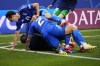 Italian players celebrate after teammate Mattia Zaccagni scored during a Group B match between Croatia and Italy at the Euro 2024 soccer tournament in Leipzig, Germany, Monday, June 24, 2024. (AP Photo/Petr David Josek)