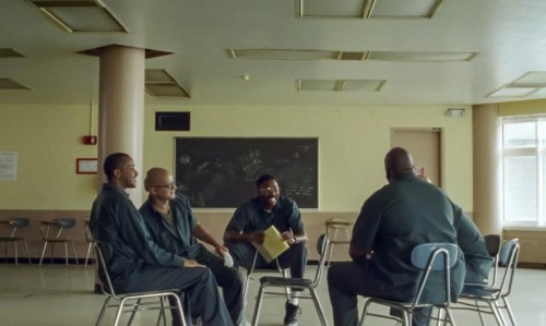 This image released by A24 shows, from left, David “Dap” Giraudy, Sean San José, and Colman Domingo from 