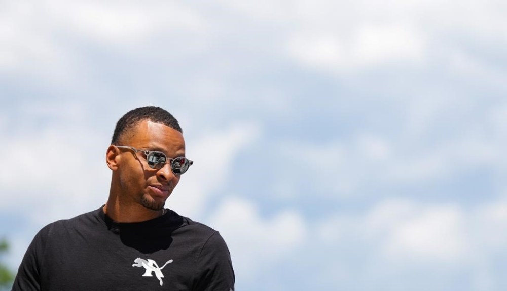 Canadian sprinter Andre De Grasse attends a press conference at the Canadian Track and Field Olympic trials in Montreal, Wednesday, June 26, 2024. THE CANADIAN PRESS/Christinne Muschi