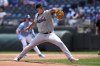 Miami Marlins starting pitcher Valente Bellozo throws to a Kansas City Royals batter during the first inning of a baseball game, Wednesday, June 26, 2024, in Kansas City, Mo. (AP Photo/Reed Hoffmann)