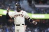 San Francisco Giants' Luis Matos celebrates his solo home run against the Chicago Cubs during the fifth inning of a baseball game Wednesday, June 26, 2024, in San Francisco. (AP Photo/Godofredo A. Vásquez)