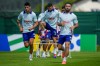 Spain's Nacho, center, exercises during a training session with his teammates ahead of Sunday's Euro 2024, round of 16 soccer match against Georgia in Donaueschingen, Germany, Thursday, June 27, 2024. (AP Photo/Manu Fernandez)