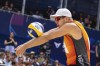 FILE - Steven van de Velde of the Netherlands competes during the CEV Beach Volley Nations Cup Vienna 2022 men's semifinal game against Austria at the Red Bull Beach Arena in Vienna, Austria, Sunday, Aug. 7, 2022. Van de Velde, convicted and imprisoned eight years ago for raping an underage girl in England has qualified for the Paris Olympics. (AP Photo/Florian Schroetter, File)