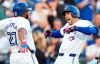 Toronto Blue Jays' George Springer (right) celebrates his three-run home run against the New York Yankees with Vladimir Guerrero Jr. during first inning MLB action in Toronto on Thursday, June 27, 2024. THE CANADIAN PRESS/Frank Gunn