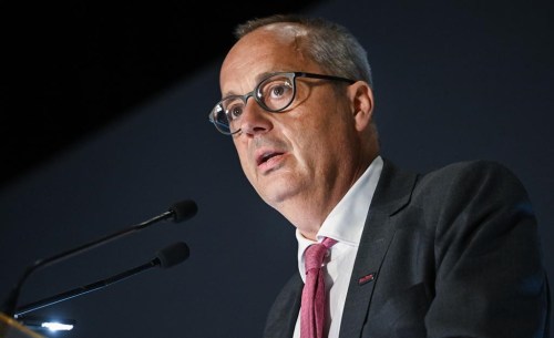 Global Chief Executive of Rio Tinto Aluminium Jerome Pecresse speaks during a business luncheon at The Canadian Club in Montreal, Monday, April 15, 2024. THE CANADIAN PRESS/Graham Hughes