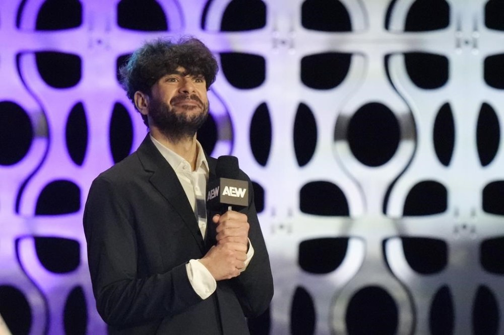 Tony Khan, President of All Elite Wrestling greets the crowd before the Dynamite/Rampage card in Toronto, on Wednesday, March 20, 2024. THE CANADIAN PRESS/Chris Young