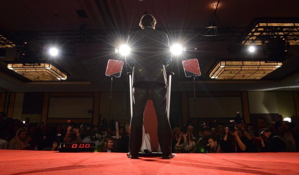 Justin Trudeau delivers his victory speech in the Federal Liberal leadership in Ottawa on Sunday, April 14, 2013. THE CANADIAN PRESS/Sean Kilpatrick