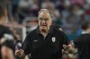 Uruguay's coach Marcelo Bielsa reacts during a Copa America Group C soccer match against Panama in Miami Gardens, Fla, Sunday, June 23, 2024. (AP Photo/Marta Lavandier)