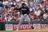 Miami Marlins' Emmanuel Rivera reacts after hitting a run-scoring double against Philadelphia Phillies pitcher Ranger Suarez during the fourth inning of a baseball game, Sunday, June 30, 2024, in Philadelphia. (AP Photo/Matt Slocum)