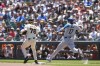 San Francisco Giants pitcher Spencer Bivens, left, steps on first base for an out against Los Angeles Dodgers' Shohei Ohtani, right, during the first inning of a baseball game Sunday, June 30, 2024, in San Francisco. (AP Photo/Godofredo A. Vásquez)