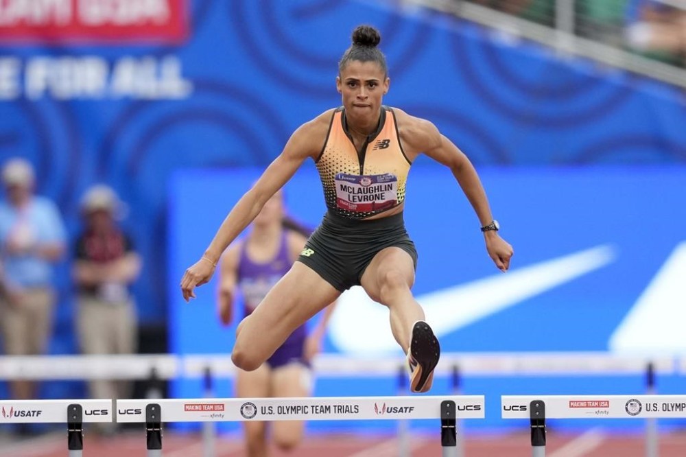 Sydney McLaughlin-Levrone wins a heat in the women's 400-meter hurdles semi-finals during the U.S. Track and Field Olympic Team Trials Saturday, June 29, 2024, in Eugene, Ore. (AP Photo/Charlie Neibergall)