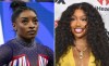 This combination photo shows gymnast Simone Biles at the United States Gymnastics Olympic Trials June 30, 2024, in Minneapolis, left, and SZA at the iHeartRadio Music Awards April 1, 2024, in Los Angeles. (AP Photo)