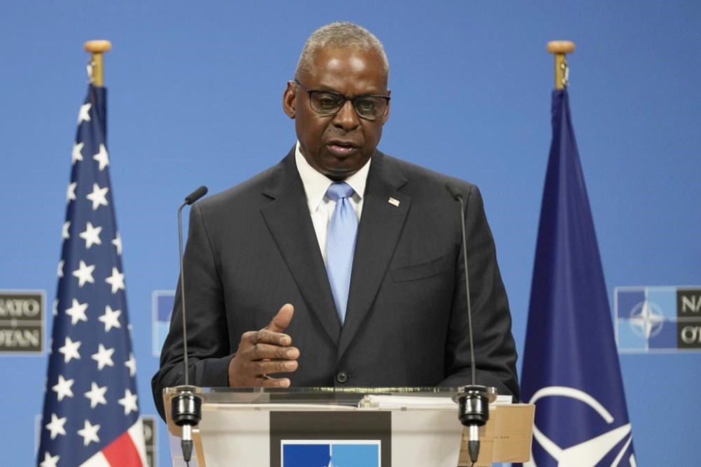 FILE - Secretary of Defense Lloyd Austin addresses a media conference at NATO headquarters in Brussels, June 14, 2024. Secretary of State Antony Blinken said Monday, June 24, that State Department counselor Derek Chollet, one of his most senior aides, is leaving to become Austin's chief of staff. (AP Photo/Virginia Mayo, File)