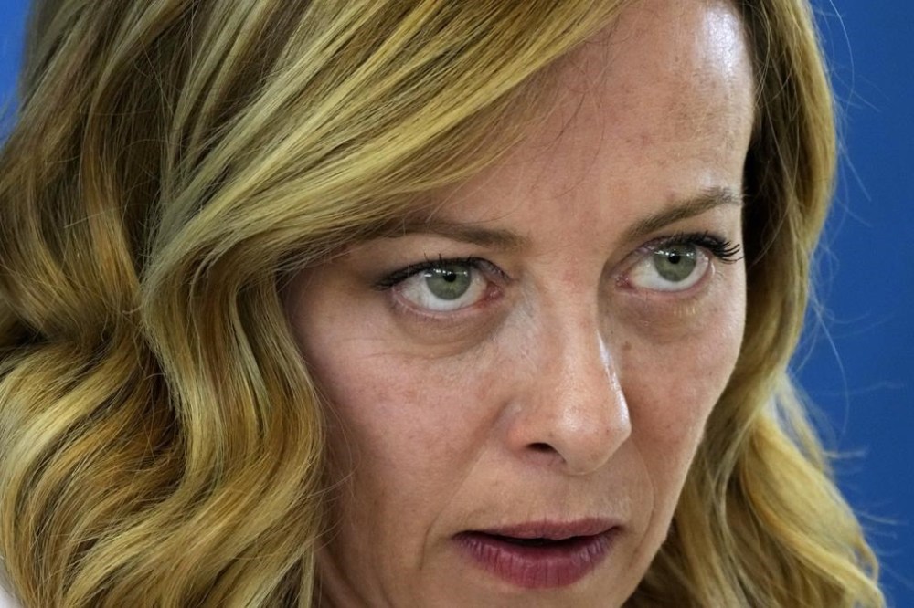 FILE - Italian Prime Minister Giorgia Meloni speaks during a final media conference at the G7 in Borgo Egnazia, near Bari in southern Italy, June 15, 2024. Italian Premier Giorgia Meloni has admonished youth in her far-right Brothers of Italy party to reject racism and antisemitism after an Italian news outlet published videos showing members of the party’s youth wing glorifying fascism. (AP Photo/Domenico Stinellis, File)