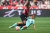 Canada's Kadeisha Buchanan, front left, and Australia's Hayley Raso collide while vying for the ball during the second half of an international friendly soccer match, in Vancouver, on Tuesday, Dec. 5, 2023. Canada will face 12th-ranked Australia in an International friendly on July 13 in Marbella, Spain, as part of its final preparations for defence of its Olympic women's soccer title.THE CANADIAN PRESS/Darryl Dyck