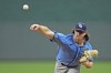 Tampa Bay Rays starting pitcher Ryan Pepiot throws during the first inning of a baseball game against the Tampa Bay Rays Wednesday, July 3, 2024, in Kansas City, Mo. (AP Photo/Charlie Riedel)