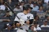 New York Yankees' Ben Rice smiles after hitting a single during the fifth inning of a baseball game against the Atlanta Braves, Sunday, June 23, 2024, in New York. (AP Photo/Pamela Smith)