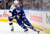Toronto Maple Leafs defenceman Morgan Rielly (44) battles with Tampa Bay Lightning defenceman Haydn Fleury (7) during second period NHL first round Stanley Cup playoff hockey action in Toronto on April 20, 2023. THE CANADIAN PRESS/Frank Gunn