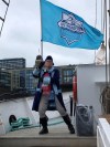 Denton Froese, the unofficial ambassador for the Canadian Premier League’s Halifax Wanderers FC, is shown dressed as The Privateer on Tall Ship Silva, at a floating tailgate party prior to Halifax’s July 1 game against Cavalry FC. THE CANADIAN PRESS/HO - Denton Froese