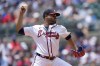 Atlanta Braves starting pitcher Reynaldo López works against the Philadelphia Phillies in the first inning of a baseball game Sunday, July 7, 2024, in Atlanta. (AP Photo/John Bazemore)