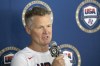 United States men's Olympic basketball coach Steve Kerr responds to a question from a reporter during training camp for the team Saturday, July 6, 2024, in Las Vegas. (AP Photo/Steve Marcus)