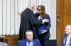 MIKE DEAL / FREE PRESS
                                Former premier Heather Stefanson resigned from her Tuxedo seat in April.
                                MIKE DEAL / FREE PRESS 
                                Rick Yarish clerk of the Legislative Assembly approaches Heather as she prepares to leave the legislature as an MLA for the last time - Thursday, April 25, 2024.