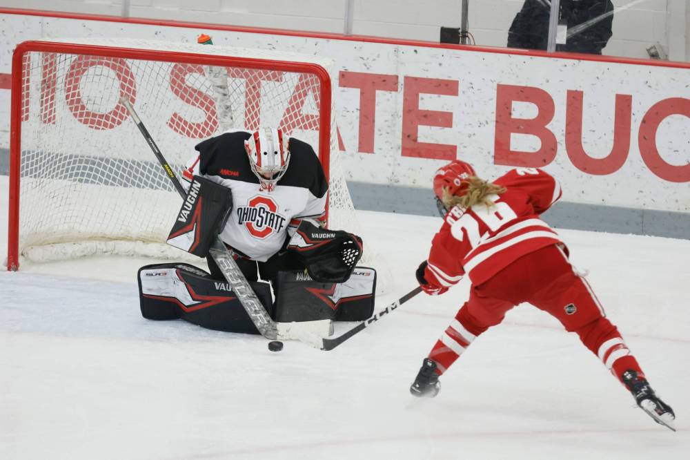 Ohio State Athletics
Raygan Kirk backstopped the Ohio State Buckeyes to the NCAA women’s hockey title.