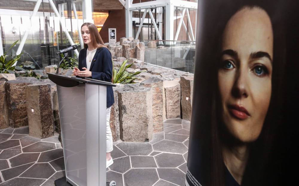 JOHN WOODS / FREE PRESS
Nobel Peace Prize Laureate Oleksandra Matviichuk spoke at the Canadian Museum for Human Rights in Winnipeg on Sunday.