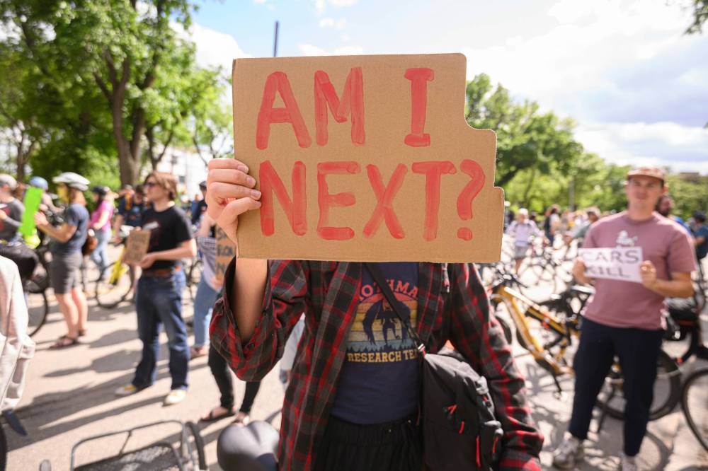 Mike Sudoma/Free Press
Protesters took to the street after a cyclist was killed June 7.