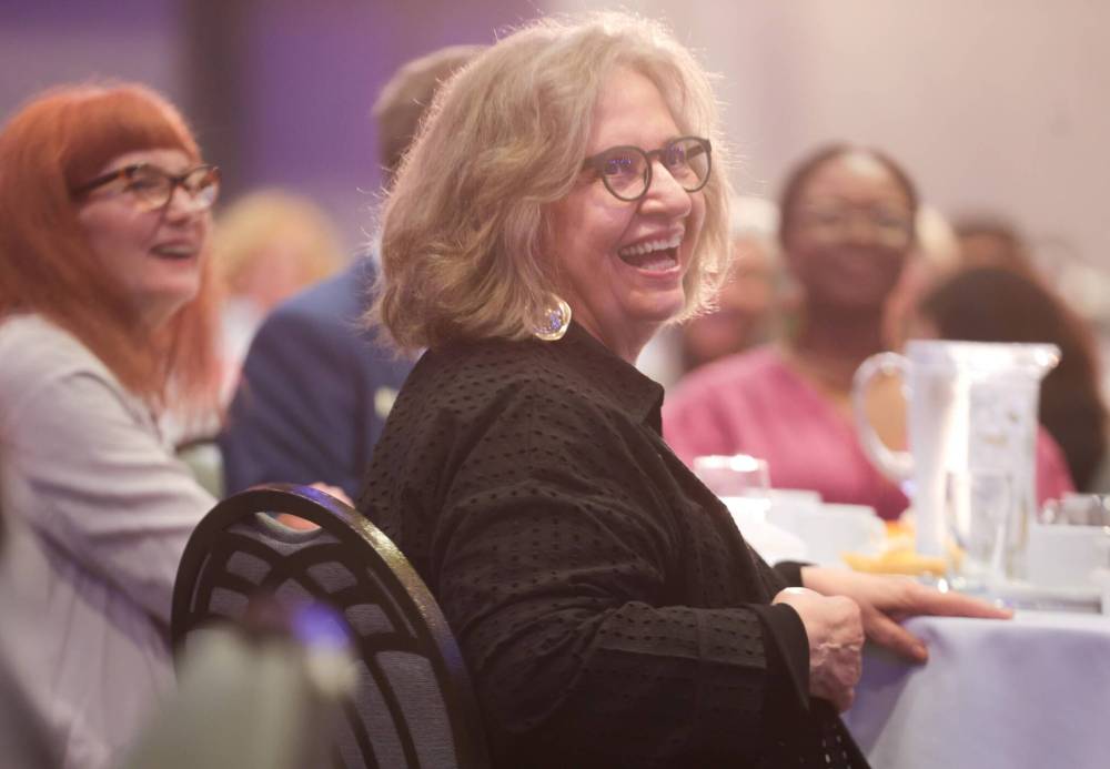 Ruth Bonneville / Free Press
                                Carol Phillips, outgoing executive director of the Winnipeg Arts Council, is celebrated Thursday at the Mayor’s Luncheon for the Arts, an event she initiated 18 years ago.
