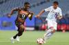 Daniel Crump / Winnipeg Free Press. Valourճ Raphael Ohin (27) races for the ball. Valour FC take on Pacific FC in the last of a three game homestead at Winnipeg Stadium Friday night. June 14, 2024.
                                Daniel Crump / Free Press
                                Valour FC&rsquo;s Raphael Ohin (left) races for the ball Friday in CPL action against Pacific FC in Winnipeg.