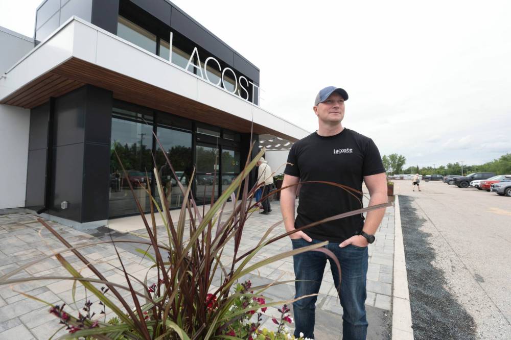 Lacoste Garden Centre co-owner Jordan Hiebert says he is concerned about the safety of staff and customers forced to use a planned uncontrolled intersection at PR 200 and Seniuk Road once current construction is complete. (Ruth Bonneville / Free Press)