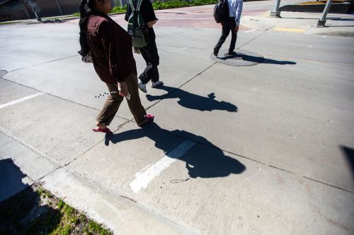 MIKAELA MACKENZIE / FREE PRESS

Faded crosswalk painting, which is behind this year due to wet weather and a malfunctioning machine, on Chancellor Drive at the SW Transitway on Wednesday, June 19, 2024.