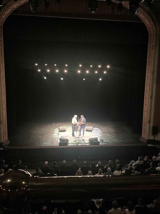 Nick Lowe and Ron Sexsmith perform at the Burton Cummings Theatre Saturday. (Jill Wilson / Free Press)